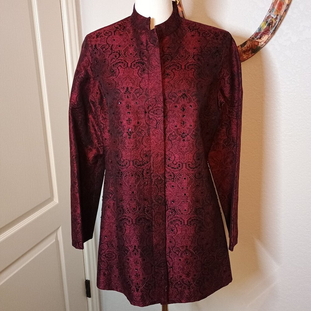Scott Taylor Burgundy & Black Sequined Jacquard Womens Jacket Blazer Small